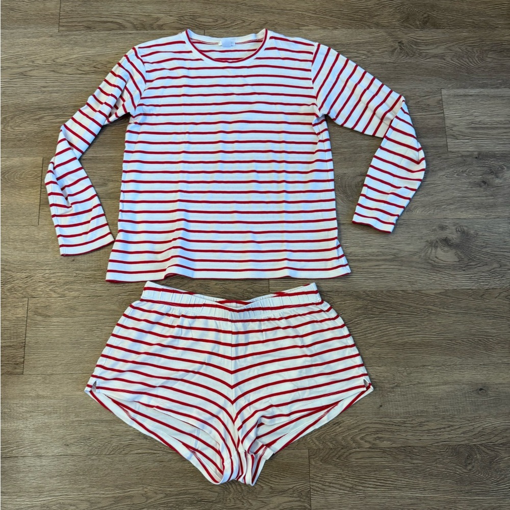 BRAND NEW LAKE Women's Red and White Striped Pajama Set